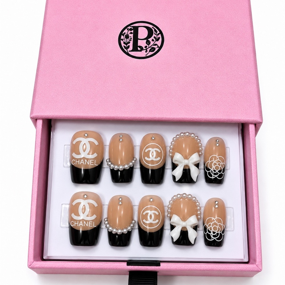 10PC premium luxury handcrafted press on black & white